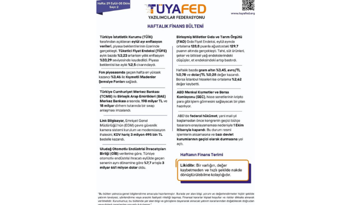 29 Eylül – 5 Ekim | TÜYAFED Haftalık Finans Bülteni – Sayı: 2