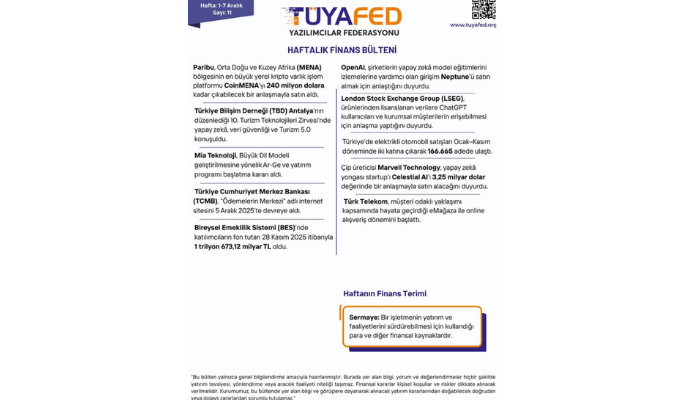 1 – 7 Aralık | TÜYAFED Haftalık Finans Bülteni – Sayı: 11